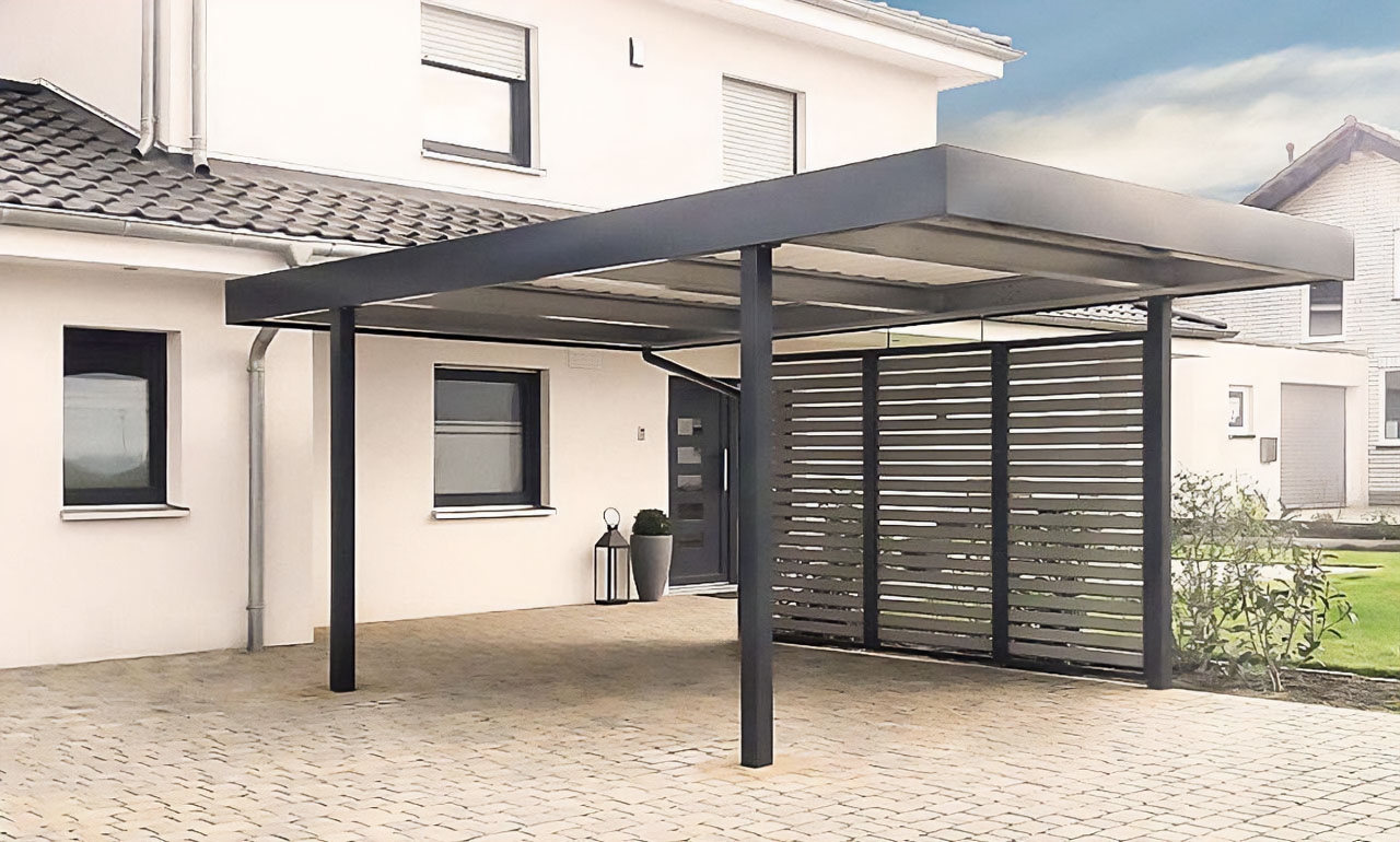 Современный автонавес с крышей из поликарбоната Современный автонавес с крышей из поликарбоната